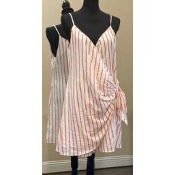 Sage The Label Size Large Wrap dress mini striped adjustable lined button close - Picture 1 of 11